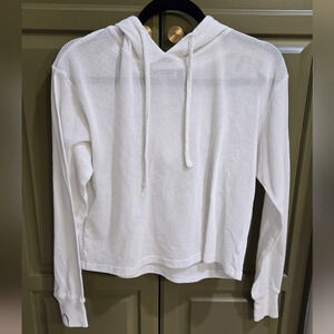 Peach white cotton mesh long sleeve hoodie